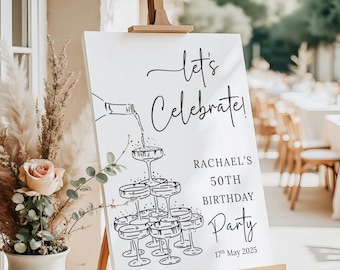 Personalised 50th Birthday Welcome Sign Elegant Entrance poster for 50th Birthday Party Black and White Party Decor Wife 50th celebration