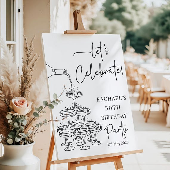 Personalised 50th Birthday Welcome Sign Elegant Entrance poster for 50th Birthday Party Black and White Party Decor Wife 50th celebration