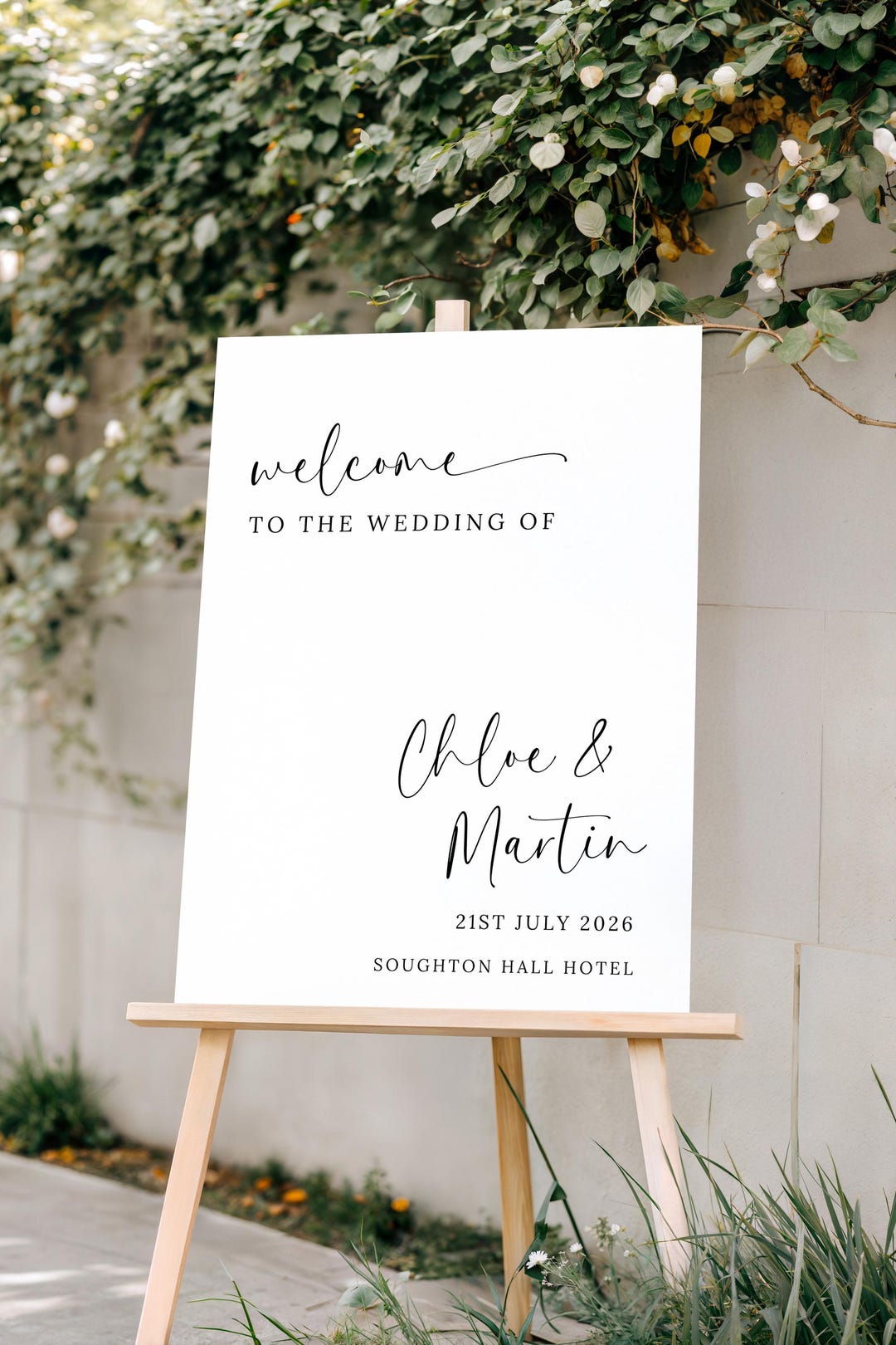 Wedding Welcome Sign Elegant Black and White Design Foam Board