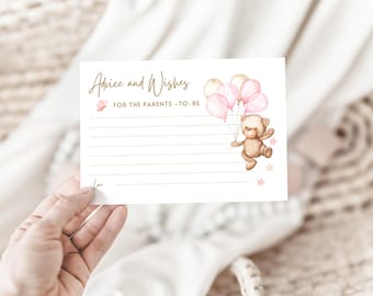 Baby Shower Advice and Wishes Cards, Pink Teddy Bear We Can Bearly Wait Design, Baby Girl Shower Keepsake, Activity Wishes for Parents-to-Be