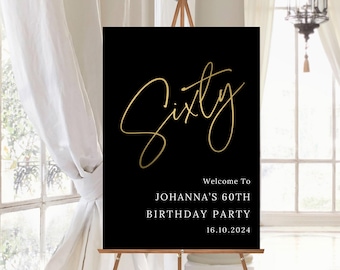 Personalised Black and Gold Welcome Sign for 60th Birthday Party Custom Welcome Poster Party Decorations for Him 60th Birthday Celebration