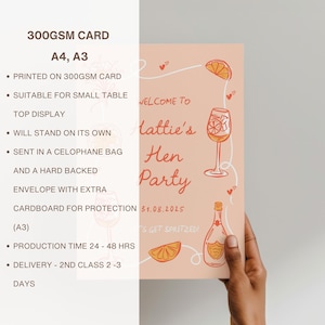 Hen Party Welcome Sign, Personalised Cocktail Theme Hen Do Poster, Prosecco Spritz Bridal Shower Decor, Foam Board or Poster, A1, A2, A3, A4 afbeelding 6
