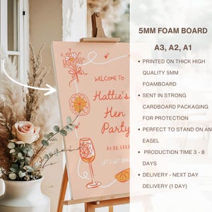 Hen Party Welcome Sign, Personalised Cocktail Theme Hen Do Poster, Prosecco Spritz Bridal Shower Decor, Foam Board or Poster, A1, A2, A3, A4 afbeelding 4