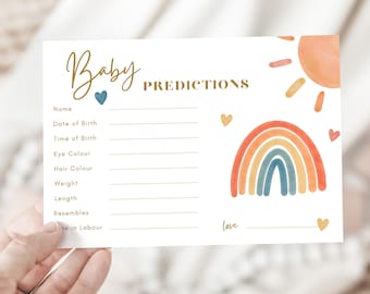 Baby Prediction Cards Baby Shower Activity Retro Sunshine Baby Shower Boho Rainbow BabyShower Idea Baby Prediction Gender Reveal Game