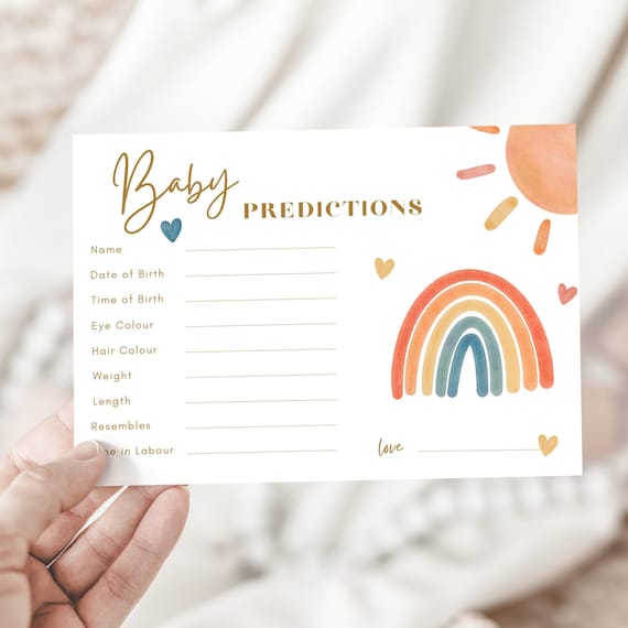 Baby Prediction Cards Baby Shower Activity Retro Sunshine Baby Shower Boho Rainbow BabyShower Idea Baby Prediction Gender Reveal Game