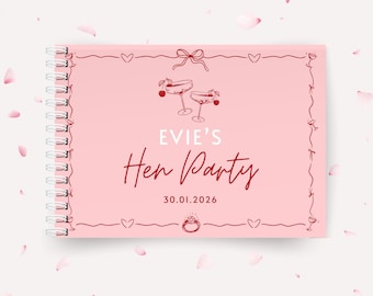Personalised Hen Do Guest Book Pink and Red Bows Cherry on Top Theme Custom Hen Party Guestbook Keepsake for Bride to Be