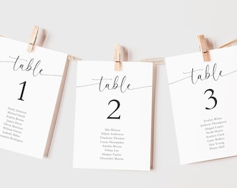 Wedding Seating Table Plan Cards, Find Your Seat, Wedding Seating Chart, Stylish Minimal Design