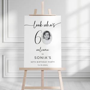 Personalised 60th Birthday Welcome Sign Custom Photo Board for 60th Birthday Party Black and White Minimal Design Happy 60th Poster for her