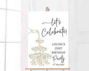 Custom Birthday Welcome Sign Personalised Birthday Party Entrance Poster Champagne Tower Design - 5 Colours - Any Age