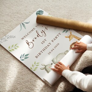 Personalised Safari First Birthday Party Sign Jungle Safari Wild One 1st Birthday Welcome Sign Baby Boy Age One Custom name Welcome Board image 7