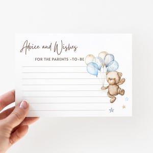 Baby Shower Advice and Wishes Cards, Blue Teddy Bear We Can Bearly Wait Theme, Baby Boy Shower Activity, Leave your Wishes for Parents-to-Be image 3