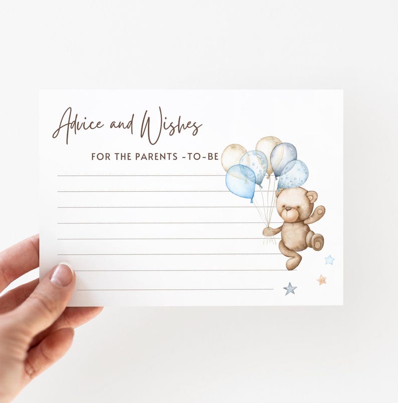 Baby Shower Advice and Wishes Cards, Blue Teddy Bear We Can Bearly Wait Theme, Baby Boy Shower Activity, Leave your Wishes for Parents-to-Be image 3