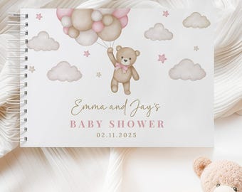 Personalised Baby Shower Guest Book, Pink Teddy Bear We Can Bearly Wait Theme, Baby Girl Guestbook Keepsake, Custom Baby Shower Decor PT24
