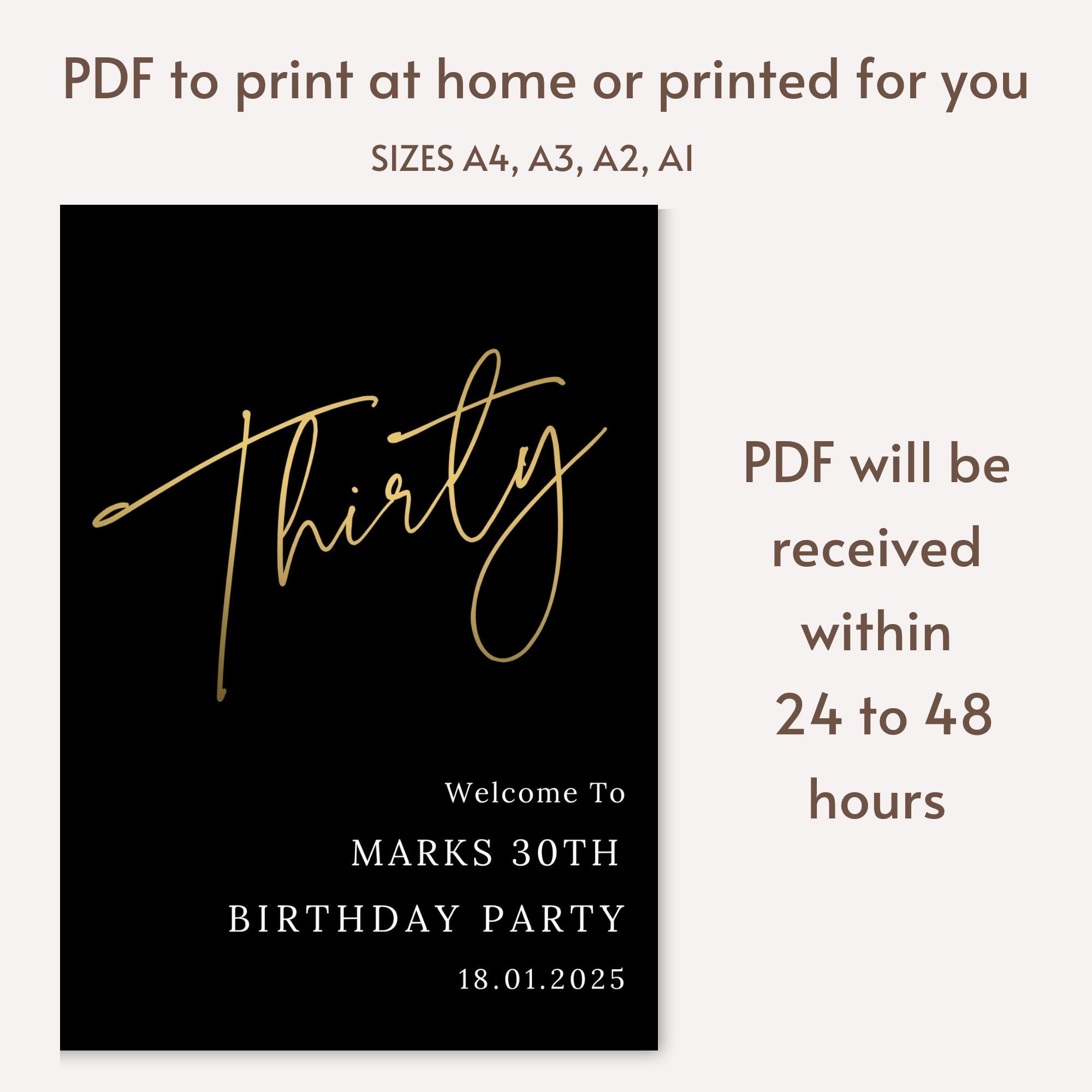 30th Birthday Welcome Sign - Black & White Canvas Personalized Banner
