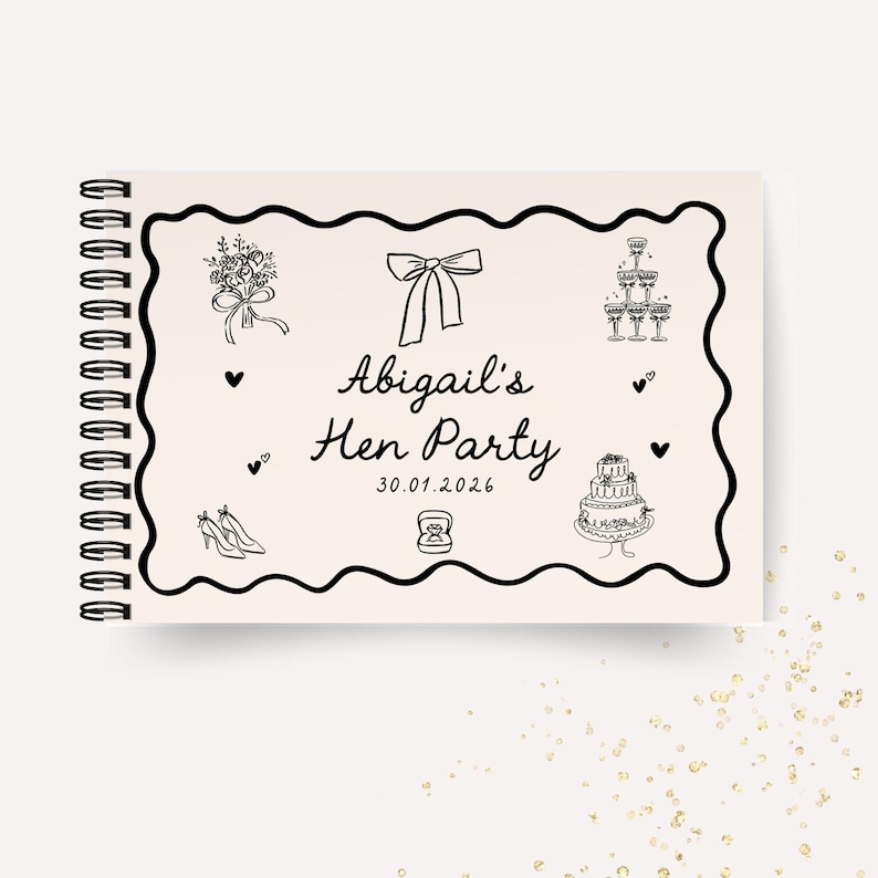 Personalised Hen Party Guest Book Whimsical Beige and Black Custom Bridal Shower Guestbook Letters to the Bride Scrapbook image 2