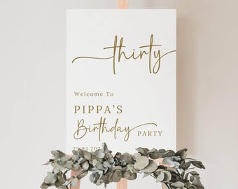 Personalised 30th Birthday Welcome Sign Minimalist Gold Trendy PRINTED Custom 30th Birthday Party Entrance Board Balloon Arch Party Decor
