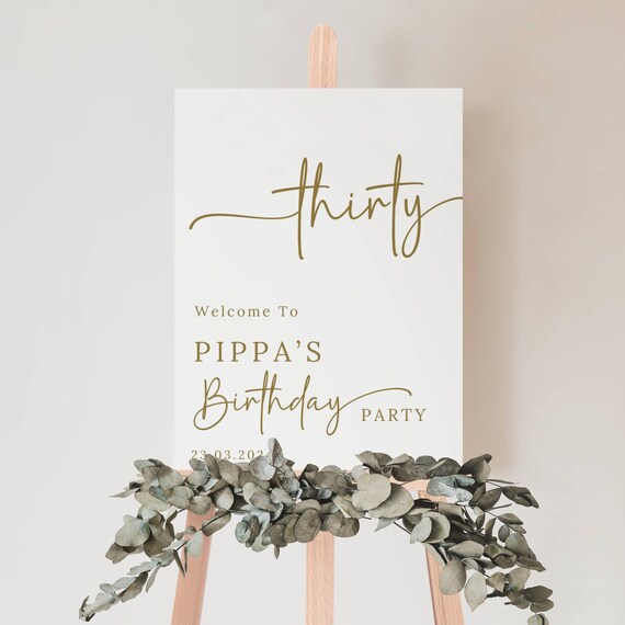 Personalised 30th Birthday Welcome Sign Minimalist Gold Trendy PRINTED Custom 30th Birthday Party Entrance Board Balloon Arch Party Decor