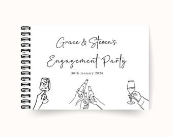 Custom Engagement Guest Book Black and White Cheers Personalised Guestbook for Engaged Couple Engagement Party Memory Book Keepsake