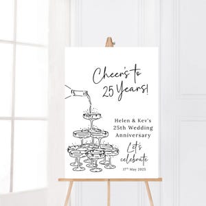 Personalised Wedding Anniversary Welcome Poster, Anniversary Party Sign, Lets Celebrate Board, Cheers to 25 Years, Pop the Champagne Theme
