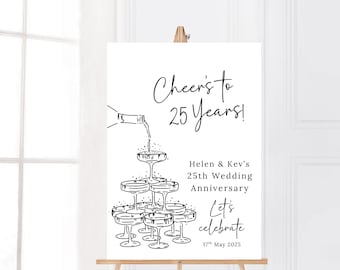 Personalised Wedding Anniversary Welcome Poster, Anniversary Party Sign, Lets Celebrate Board, Cheers to 25 Years, Pop the Champagne Theme