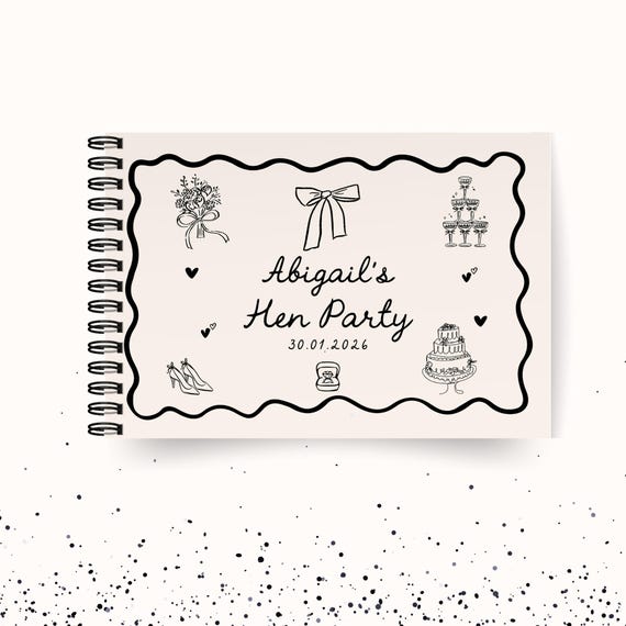 Personalised Hen Party Guest Book Whimsical Beige and Black Custom Bridal Shower Guestbook Letters to the Bride Scrapbook