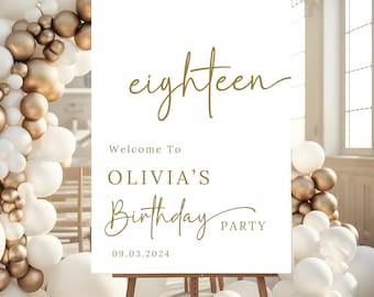 Personalised 18th Birthday Party Sign Minimal Design Gold Font PRINTED Custom 18th Birthday Welcome Poster for Daughter