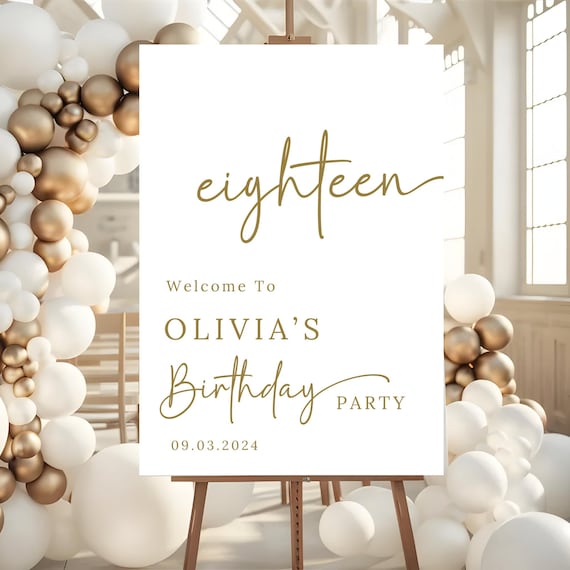 Personalised 18th Birthday Party Sign Minimal Design Gold Font PRINTED Custom 18th Birthday Welcome Poster for Daughter