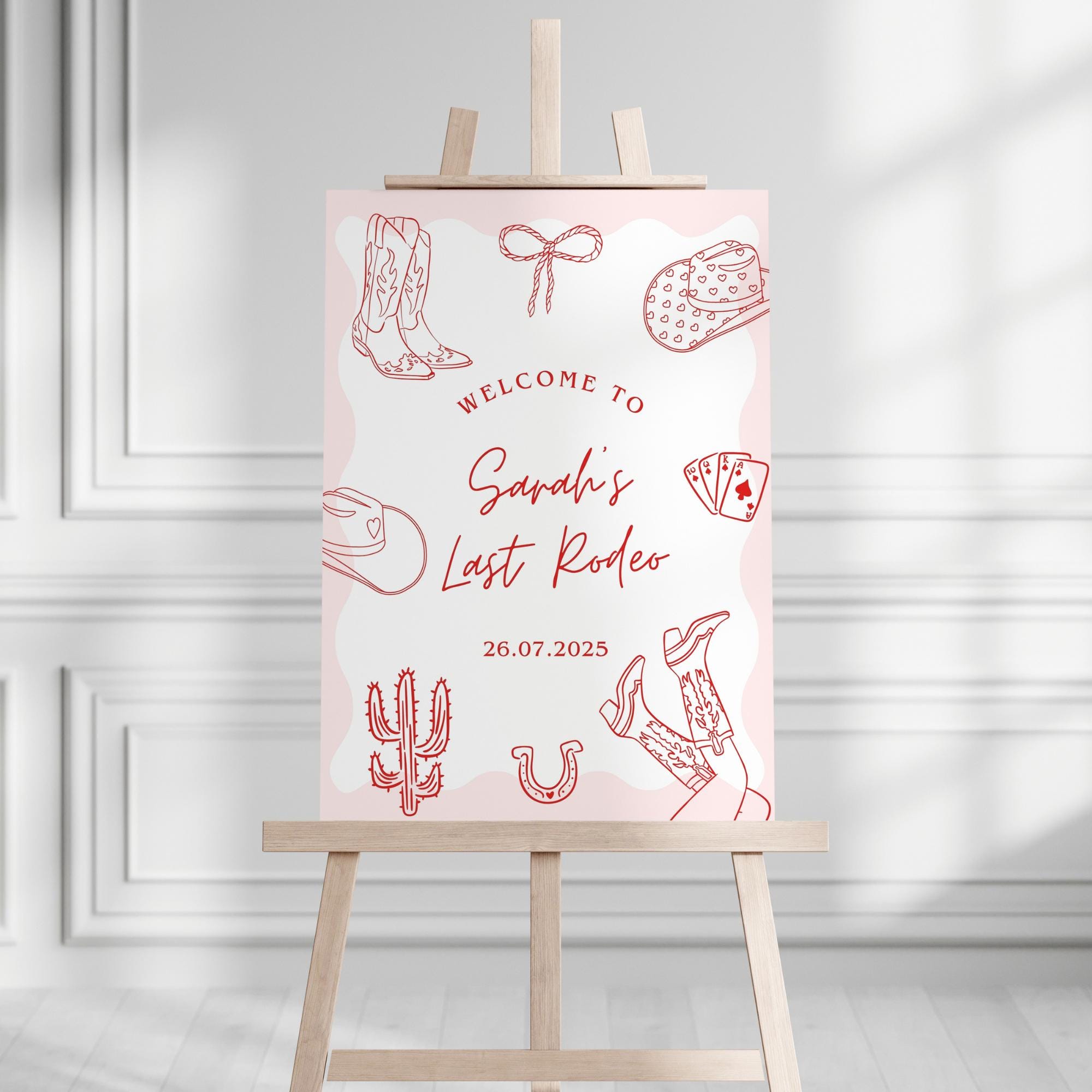 Last Rodeo Hen Party Welcome Sign Pink and Red Western Theme Hen