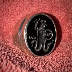Gnostische Abraxas auf Silber Ring Achat Edelstein eingraviert