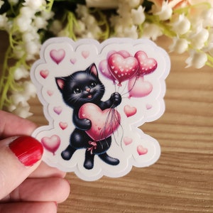 Black Cat Valentine&#39;s Day Sticker, valentine&#39;s day sticker, cat sticker, Stickers for calendar, Valentines Day Planner Sticker