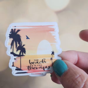 The Beach is my Therapy sticker, Funny Mom Sticker, Watercolor Beach Sticker for water bottle, Retro Beach Sticker