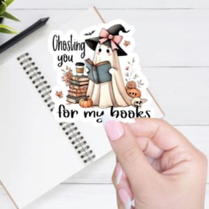 Cute Bookish Ghost Reading Sticker, Ghosting you for my books Sticker, Halloween Ghost Sticker, Vinyl E-Reader, Kindle Sticker