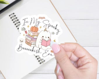 Spooky Ghost Reading Sticker: Halloween Book Lover Vinyl Decal