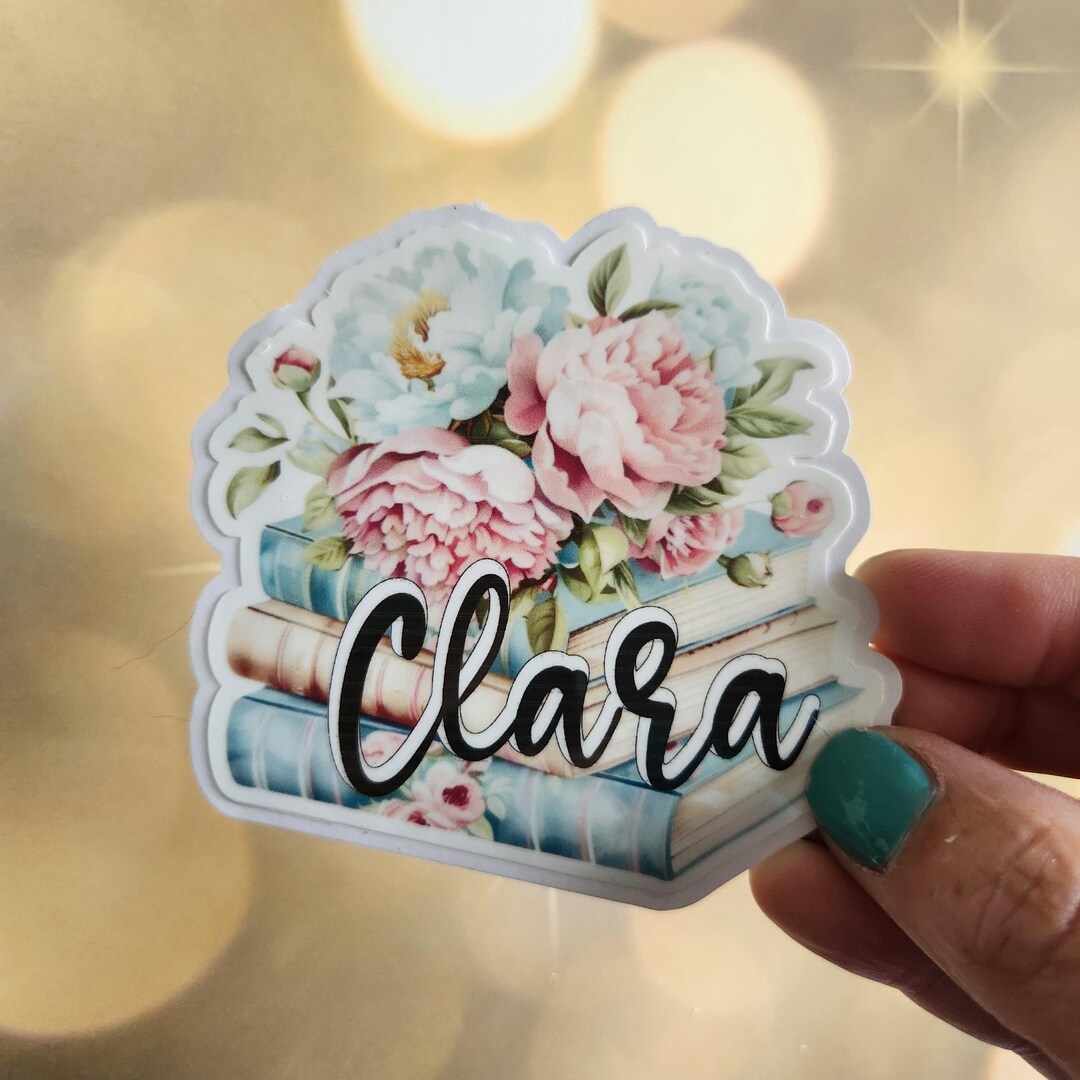 Personalized Floral Book Stack Sticker – Custom Bookish Decal - Etsy