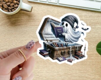 Ghost Reading Book Sticker, Halloween Book Lover Vinyl Decal