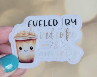 Iced Coffee & Anxiety Sticker: Funny Laptop Decal