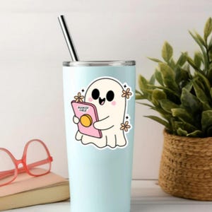Bookish Ghost Girl Sticker, Kindle Stickers, Kindle Accessories, Halloween Stickers, Ghosts Reading Stickers, Bookish Ghost Sticker