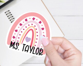 Personalized Rainbow Teacher Sticker, Custom Name Sticker