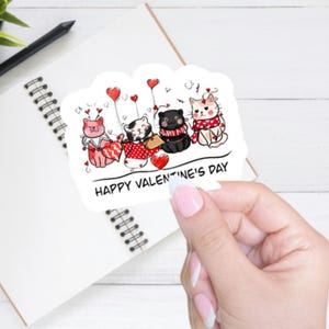Cat Valentine&#39;s Day Sticker, Happy Valentine&#39;s day sticker, cat sticker, Valentines Stickers for calendar, Valentines Day Planner Sticker