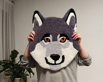 Wolf, soft rug high quality carpet, handmade wolf for children nursery, wall decoration good wolf mountain wolf mountains forest animal cute