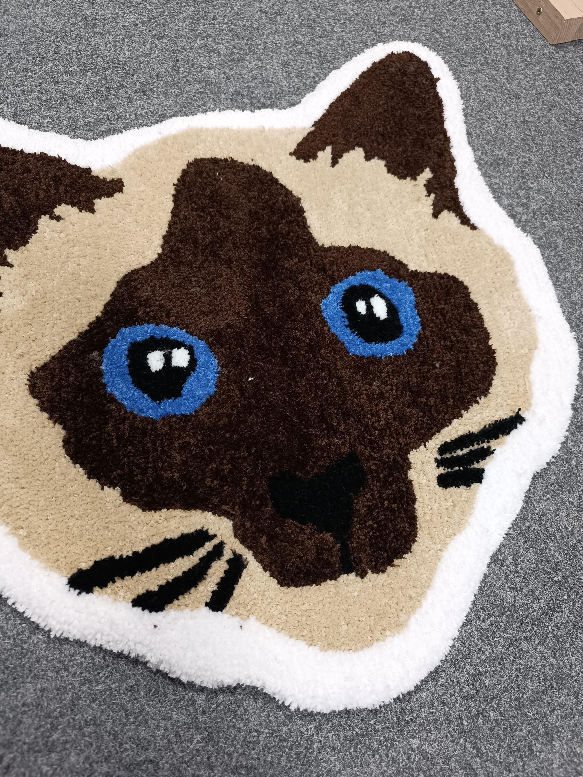 Siamese Cat Rug, Cat Head, Kitty Thick High Quality Rug Handmade