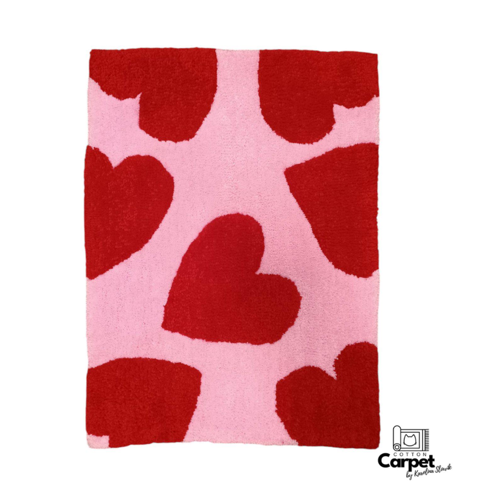 Square Heart Rug Heart Pattern Rug Cotton Fluffy Carpet Heart Shape Rectangle Red Pink ...