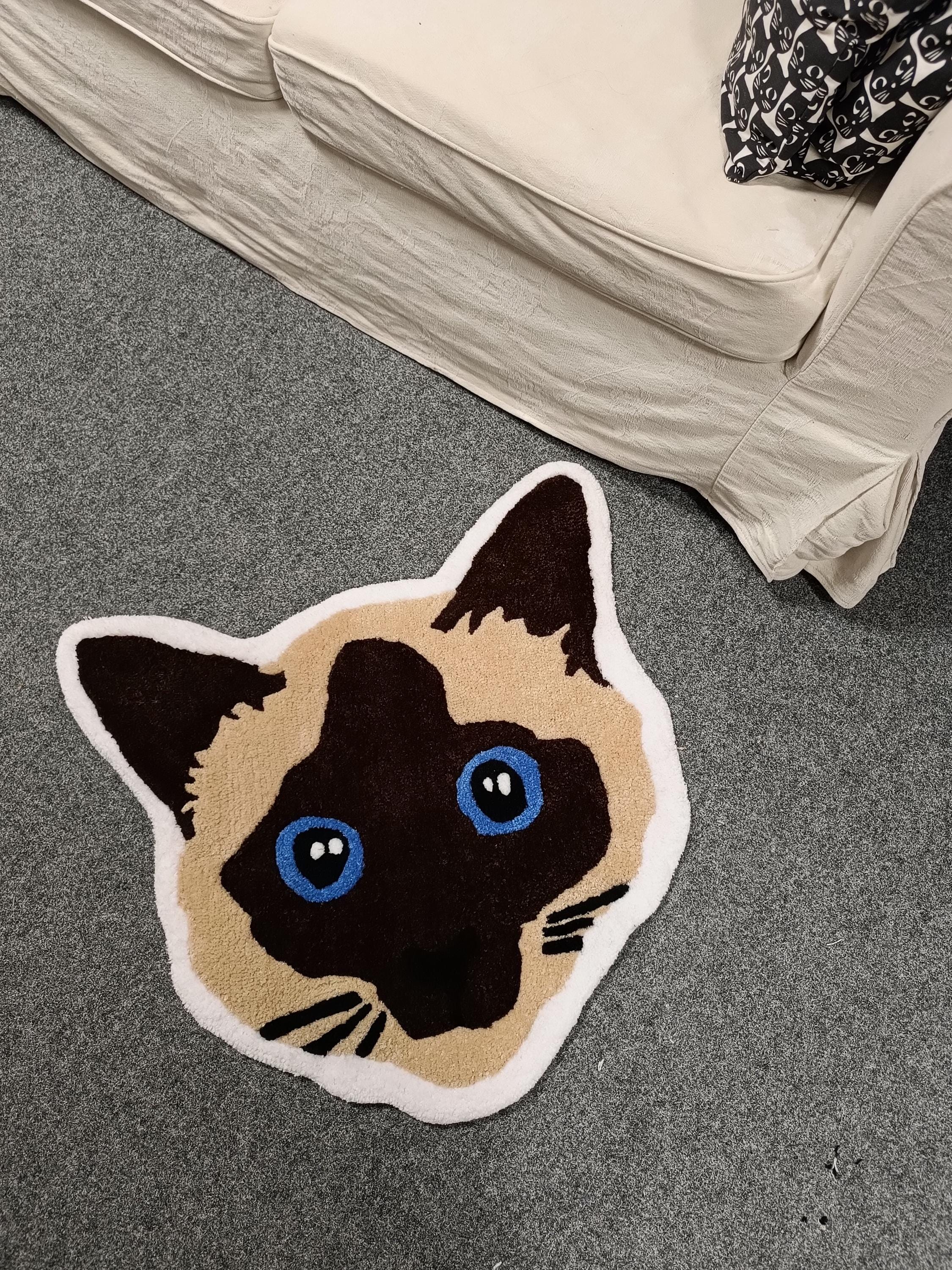 Siamese Cat Rug, Cat Head, Kitty Thick High Quality Rug Handmade