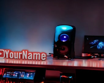 Placa de identificação personalizada do YouTube / Impressão 3D / Placa de sala / Placa de porta / Presente para jogador / Presente para streamer / Nome da mesa personalizado