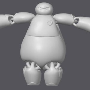 May include: A white, cartoon robot with a round body and large, expressive eyes. The robot has articulated arms and legs, and is posed with its arms outstretched.