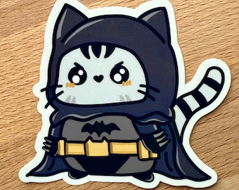 Bat Hero Cat Glossy Vinyl Sticker, Waterproof Kawaii Decal