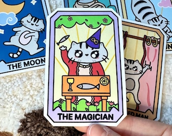 Cat Tarot Card Sticker, The Magician, Glossy Vinyl Decal