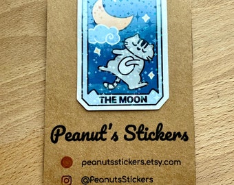 Cat Tarot Card Magnetic Holographic Bookmark, The Moon Card