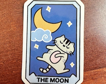 Cat Tarot Card Sticker, The Moon, Glossy Vinyl Decal