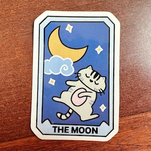 Adesivo de carta de tarô de gato, adesivo de carta de tarô, carta de tarô da lua, adesivos de gato, adesivo de vinil brilhante de gato, adesivos para laptop, adesivos kawaii